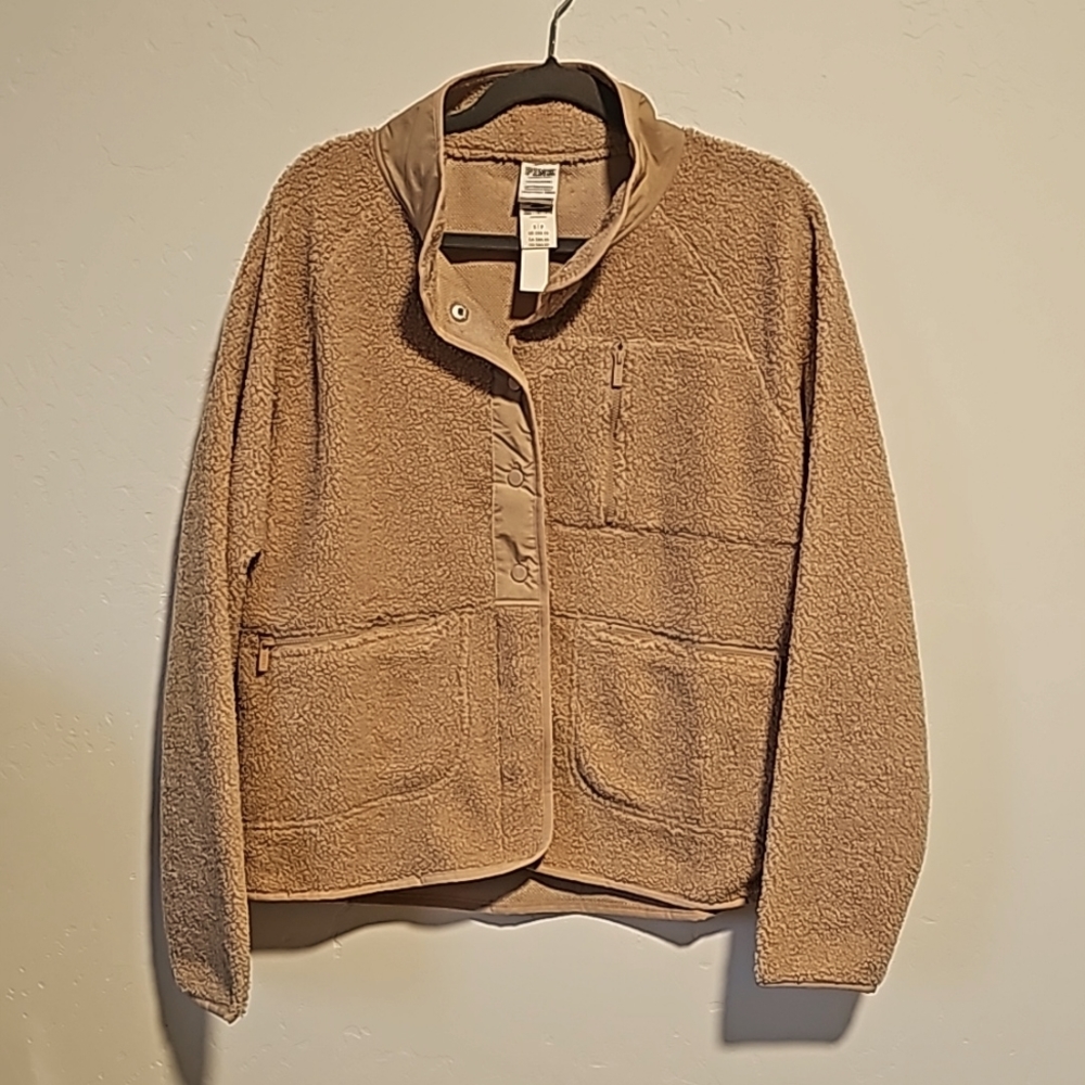 NWT Pink Tan Fleece Teddy Jacket with Snaps